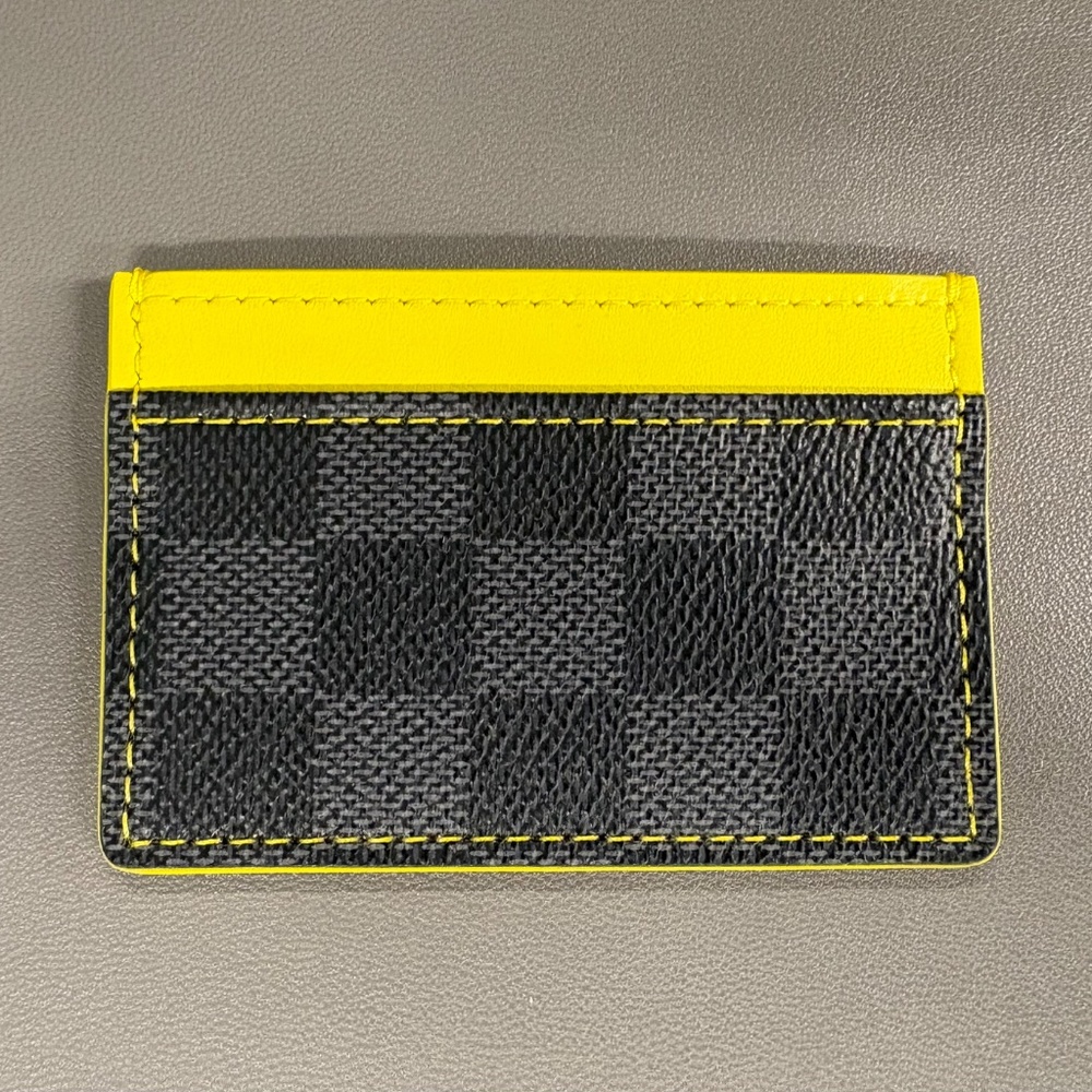 Upcycled LV Damier Graphite Canvas & Yellow Leather Card Case Holder - Picture 2 of 6